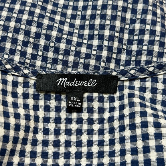 Madewell Textured Cotton Wrap Top Blue White Gingham - Size XXL - Picture 5 of 11